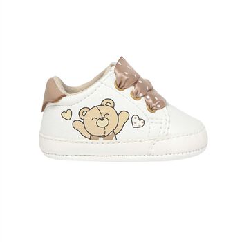 Baby Girls White & Beige Teddy Bear Trainers