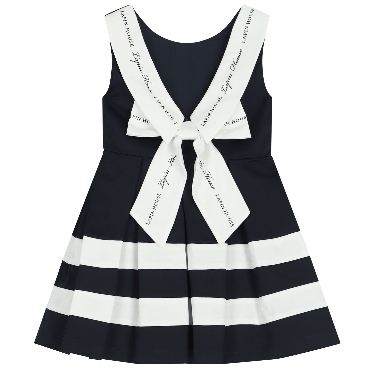 Girls Navy Blue Nautical Dress, 1, hi-res