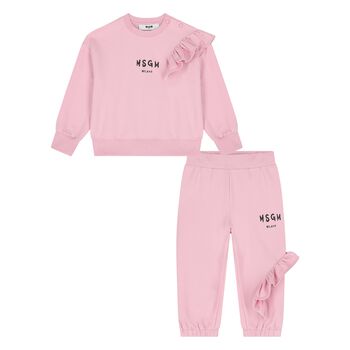 Younger Girls Pink Logo Ruffle Tracksuit