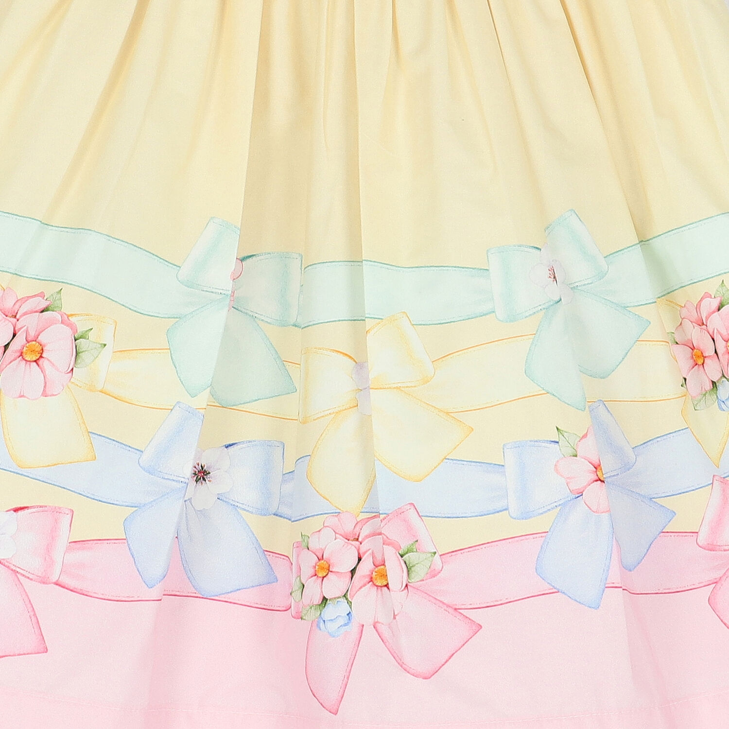 Girls Yellow Floral & Bow Dress, 1, hi-res