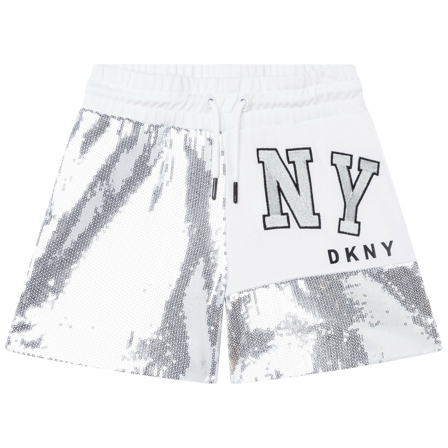 Girls White & Silver Sequin Shorts, 1, hi-res
