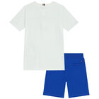 Boys White & Blue Logo Shorts Set, 4, hi-res