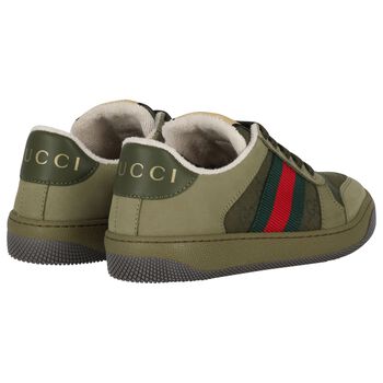 Green Web Striped Logo Trainers