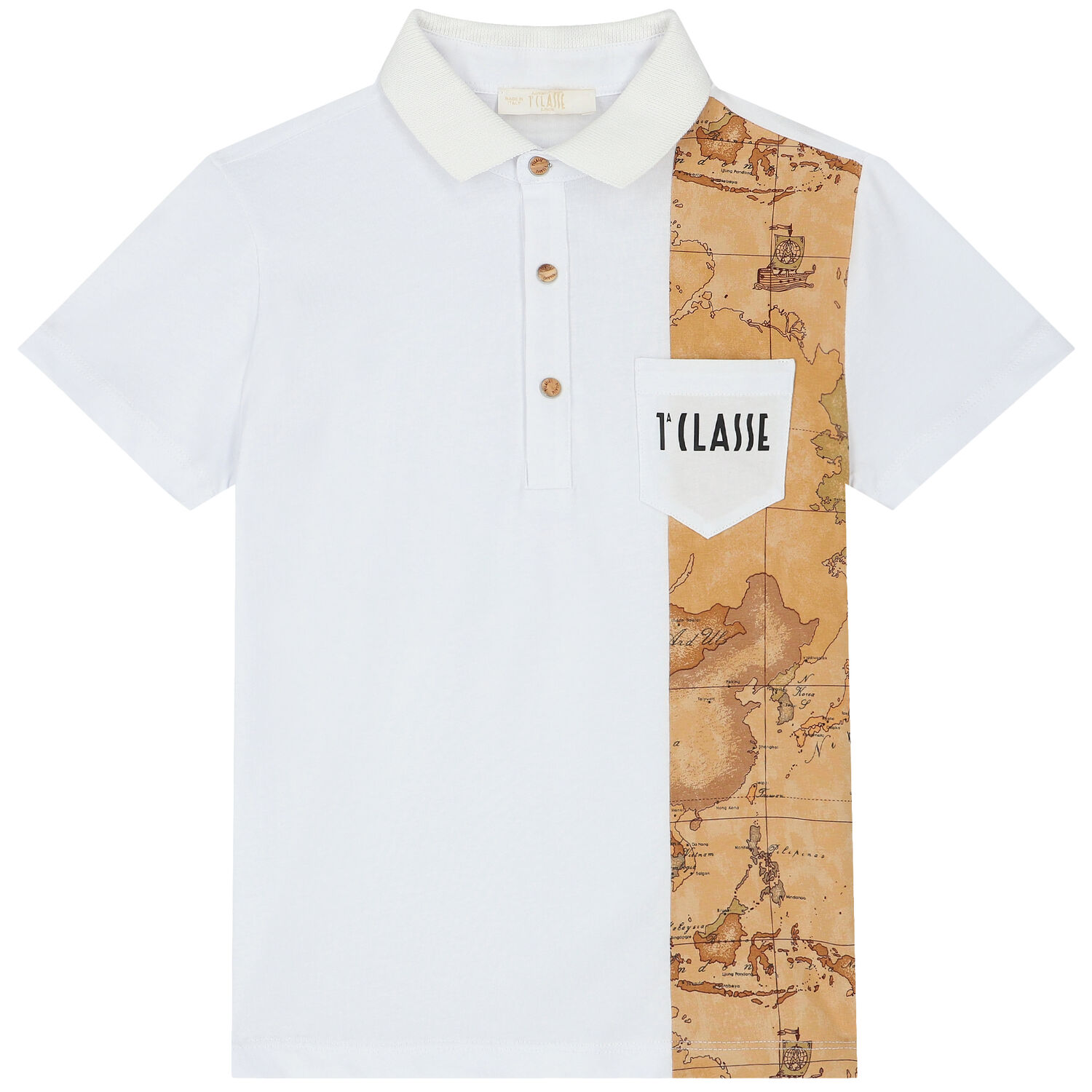 Boys White & Beige Logo Geo Map Polo Shirt, 1, hi-res