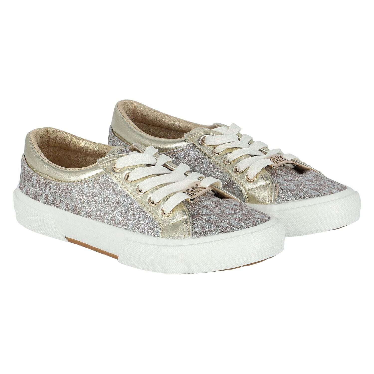 Girls Gold Glitter Logo Trainers, 1, hi-res