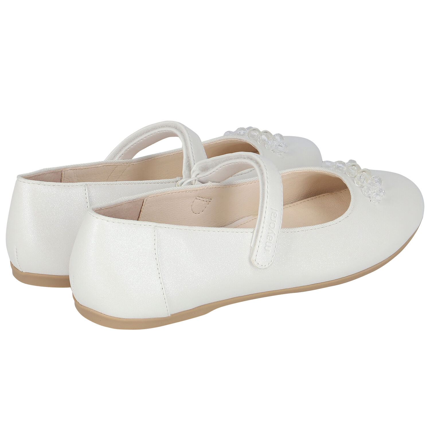Girls White Pearl & Crystal Ballerina Shoes, 2, hi-res
