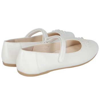Girls White Pearl & Crystal Ballerina Shoes