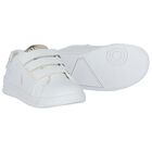 White & Gold Velcro Logo Trainers, 1, hi-res