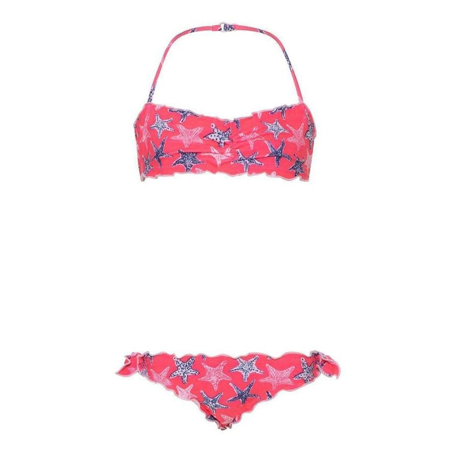 Girls Neon Pink Starfish Ruched Bikini, 1, hi-res