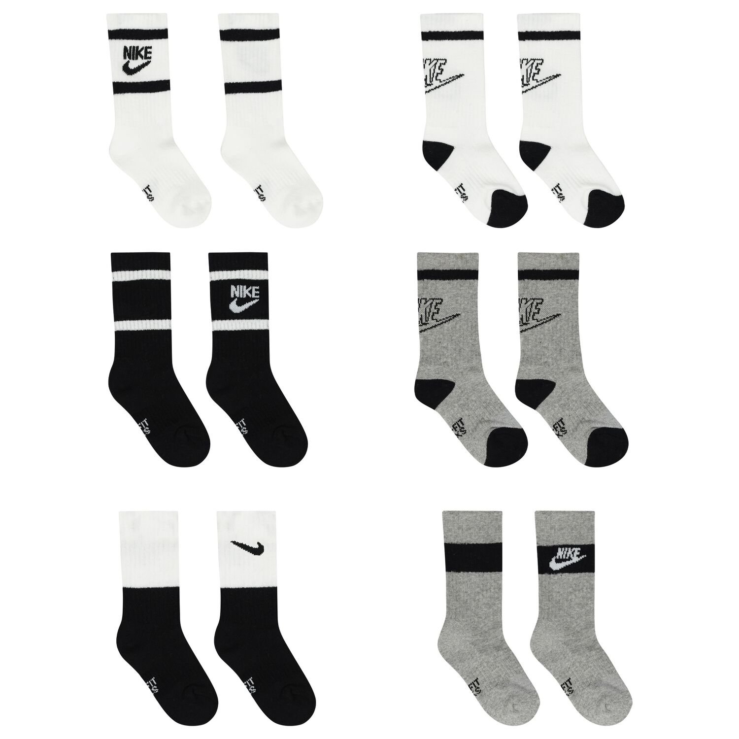 Boys White, Black & Grey Logo Socks ( 6-Pack ) , 1, hi-res