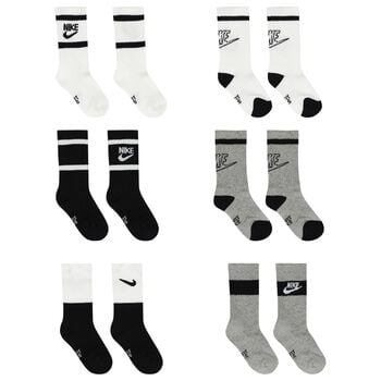 Boys White, Black & Grey Logo Socks ( 6-Pack ) 