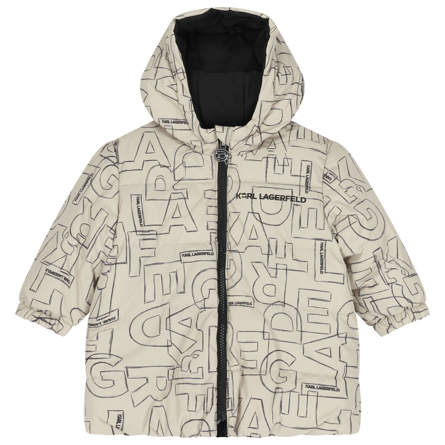 Younger Boys Beige & Black Reversible Puffer Jacket, 1, hi-res