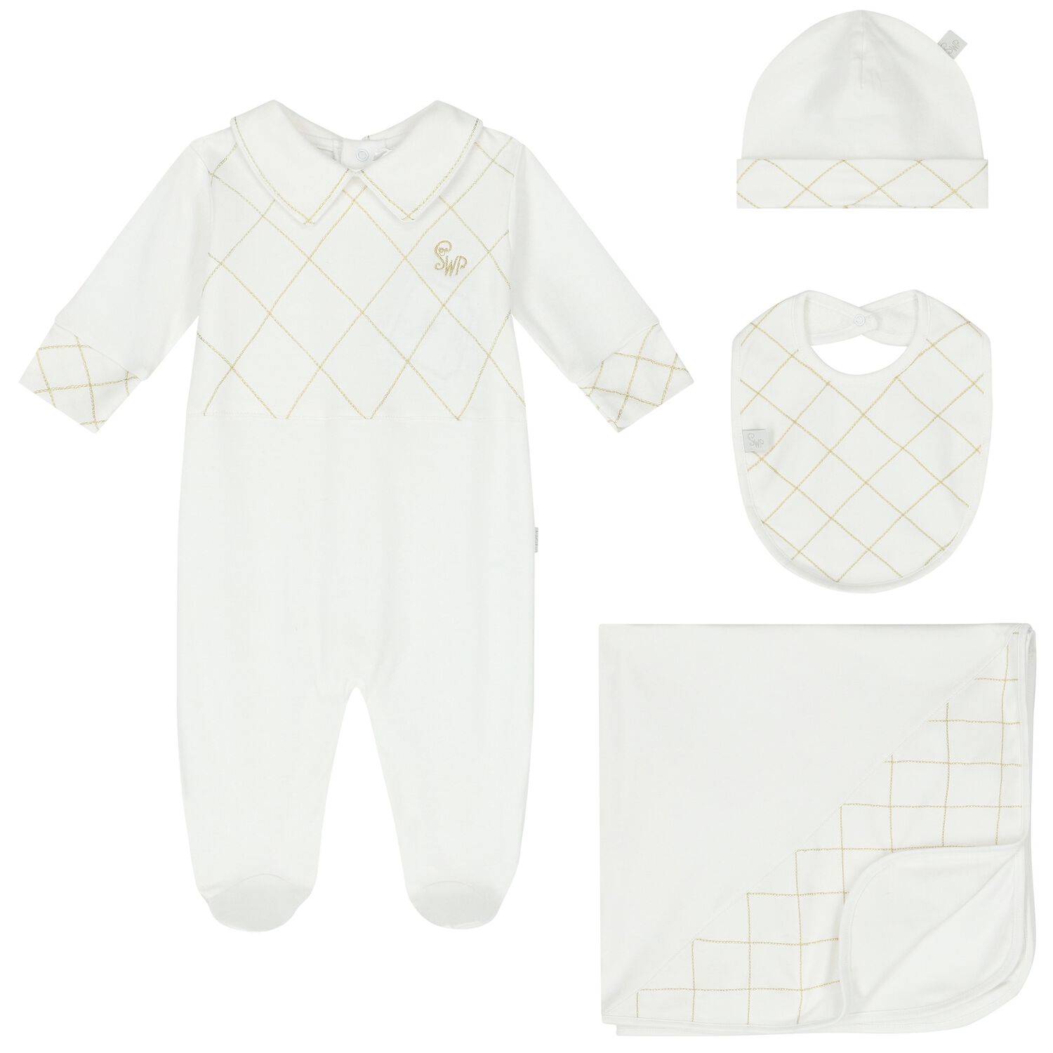 Baby Boys White & Gold Logo Babygrow Gift Set, 1, hi-res