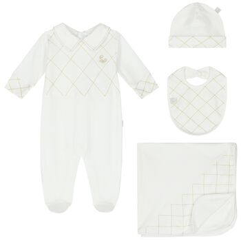 Baby Boys White & Gold Logo Babygrow Gift Set