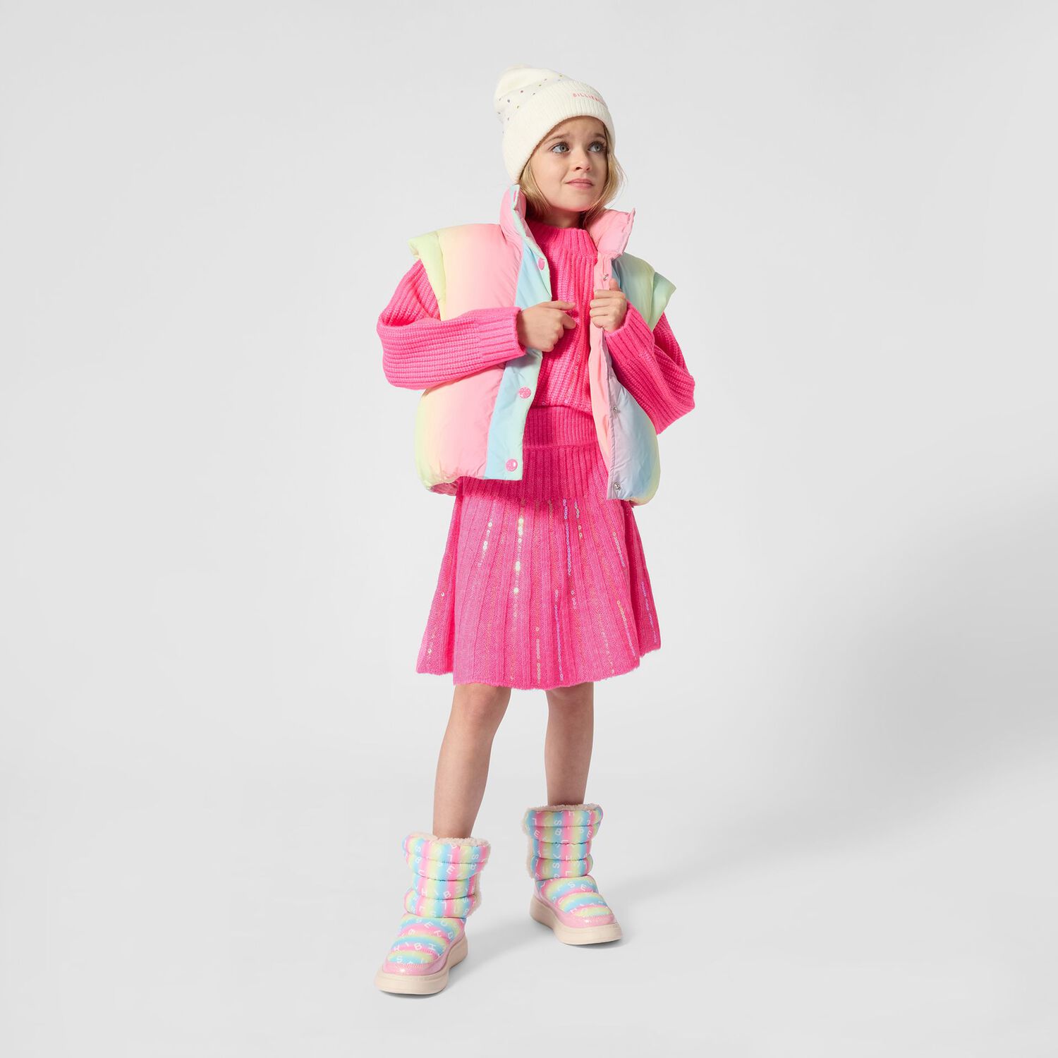 Girls Pink Embellished Knitted Skirt, 1, hi-res