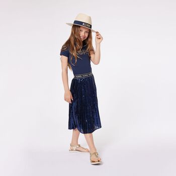 Girls Navy Blue Logo Sequin Skirt