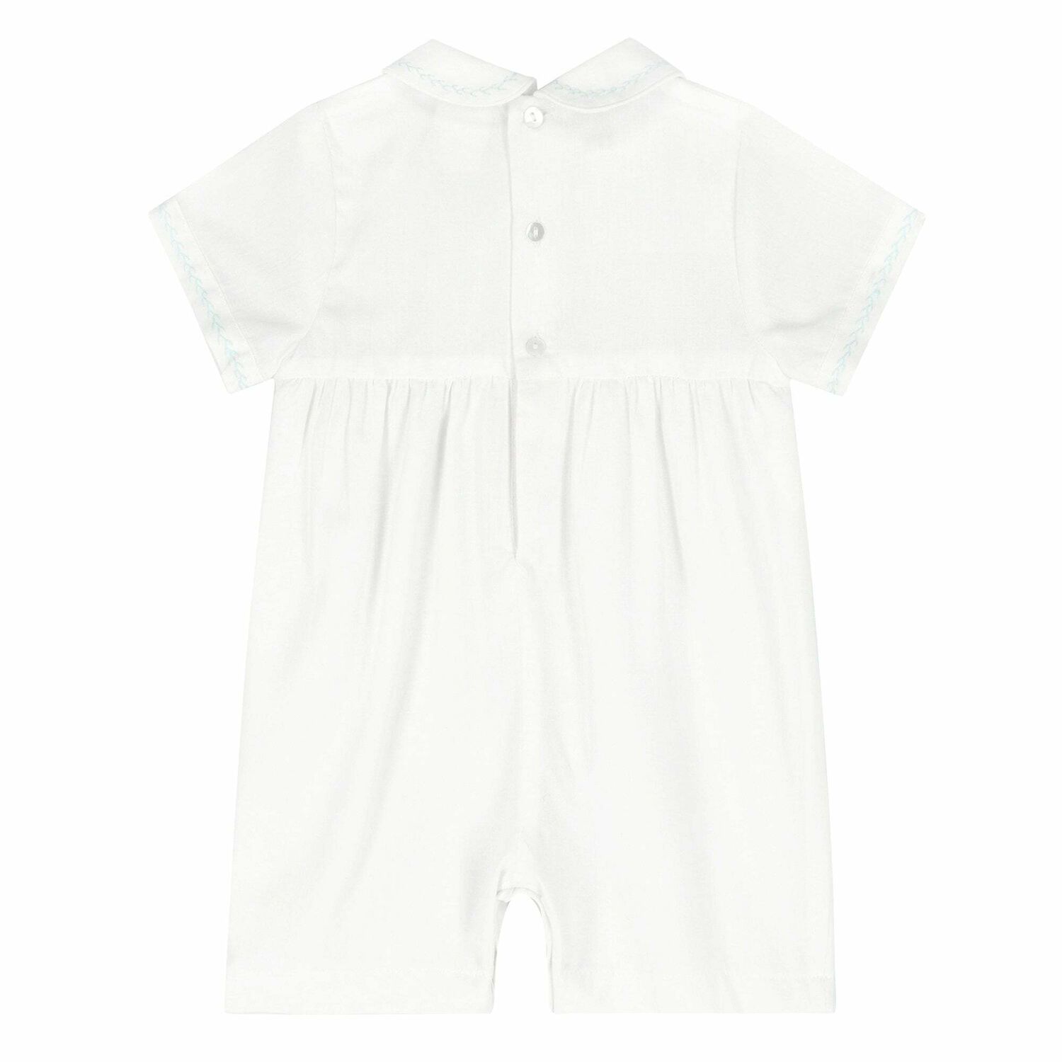 Baby Boys White Smocked Romper, 1, hi-res
