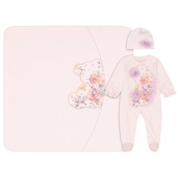 Baby Girls Pink Floral Babygrow Gift Set