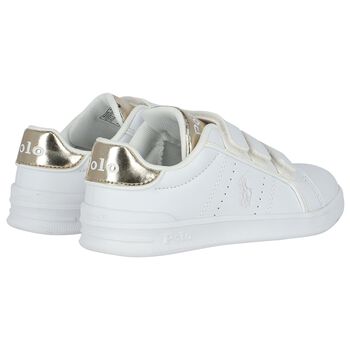 White & Gold Velcro Logo Trainers