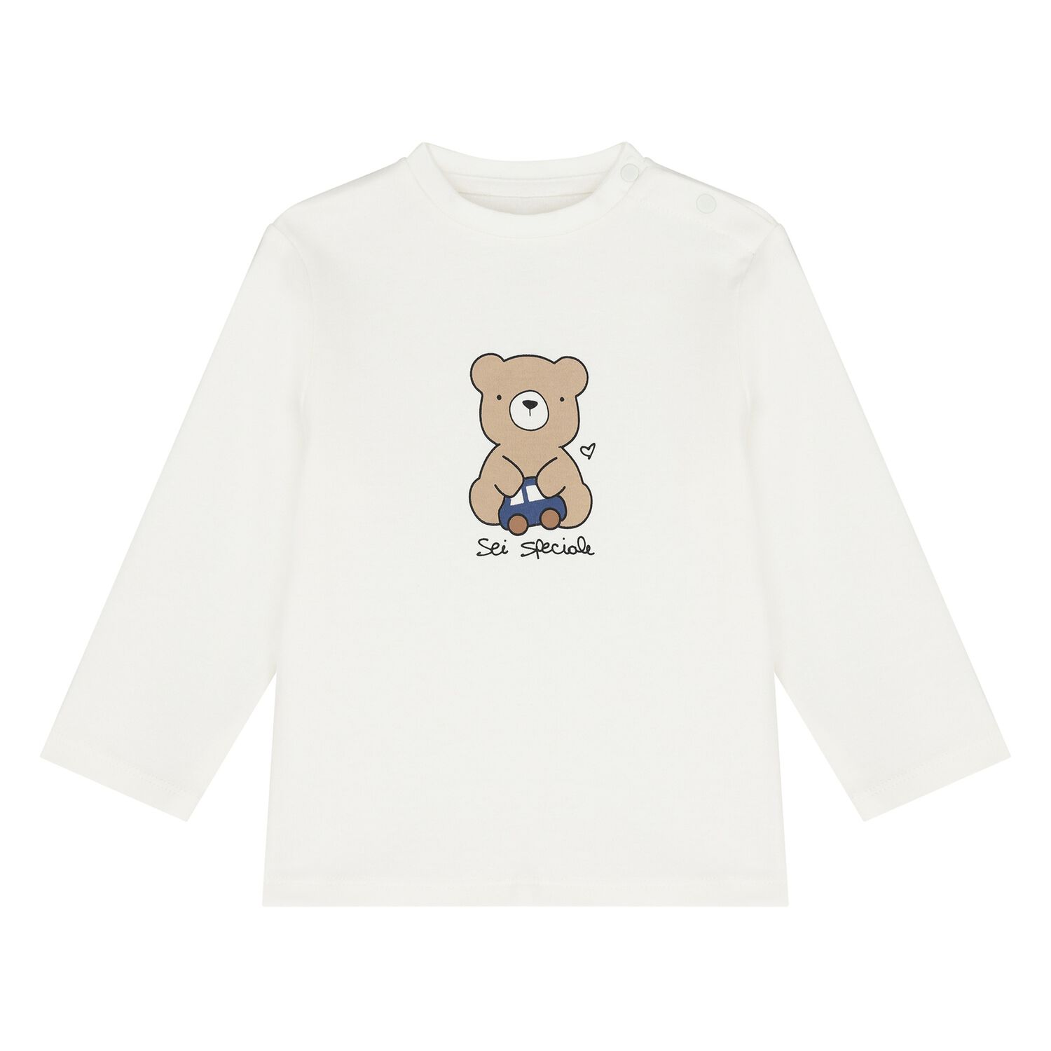 Younger Boys Ivory Teddy bear Long Sleeve Top, 1, hi-res
