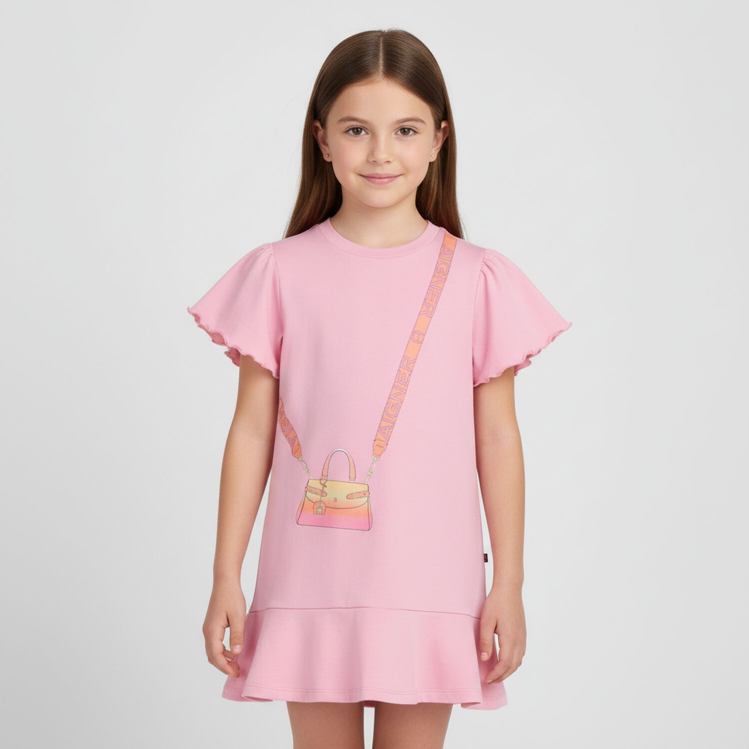 Girls Pink Logo Bag Dress, 4, hi-res