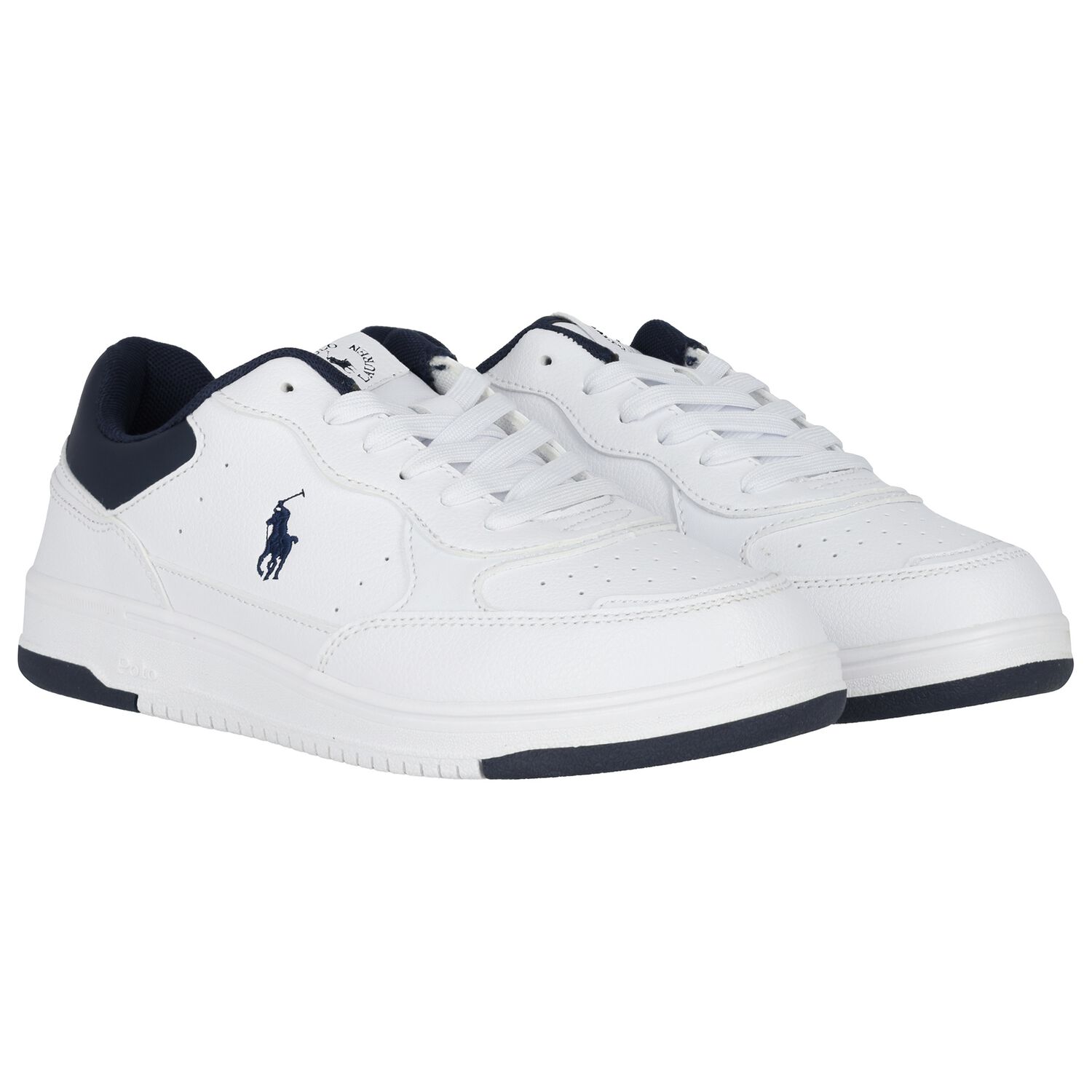 Boys White & Navy Blue Logo Trainers, 1, hi-res