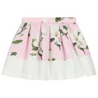 Girls Pink Floral Satin Skirt Set, 1, hi-res