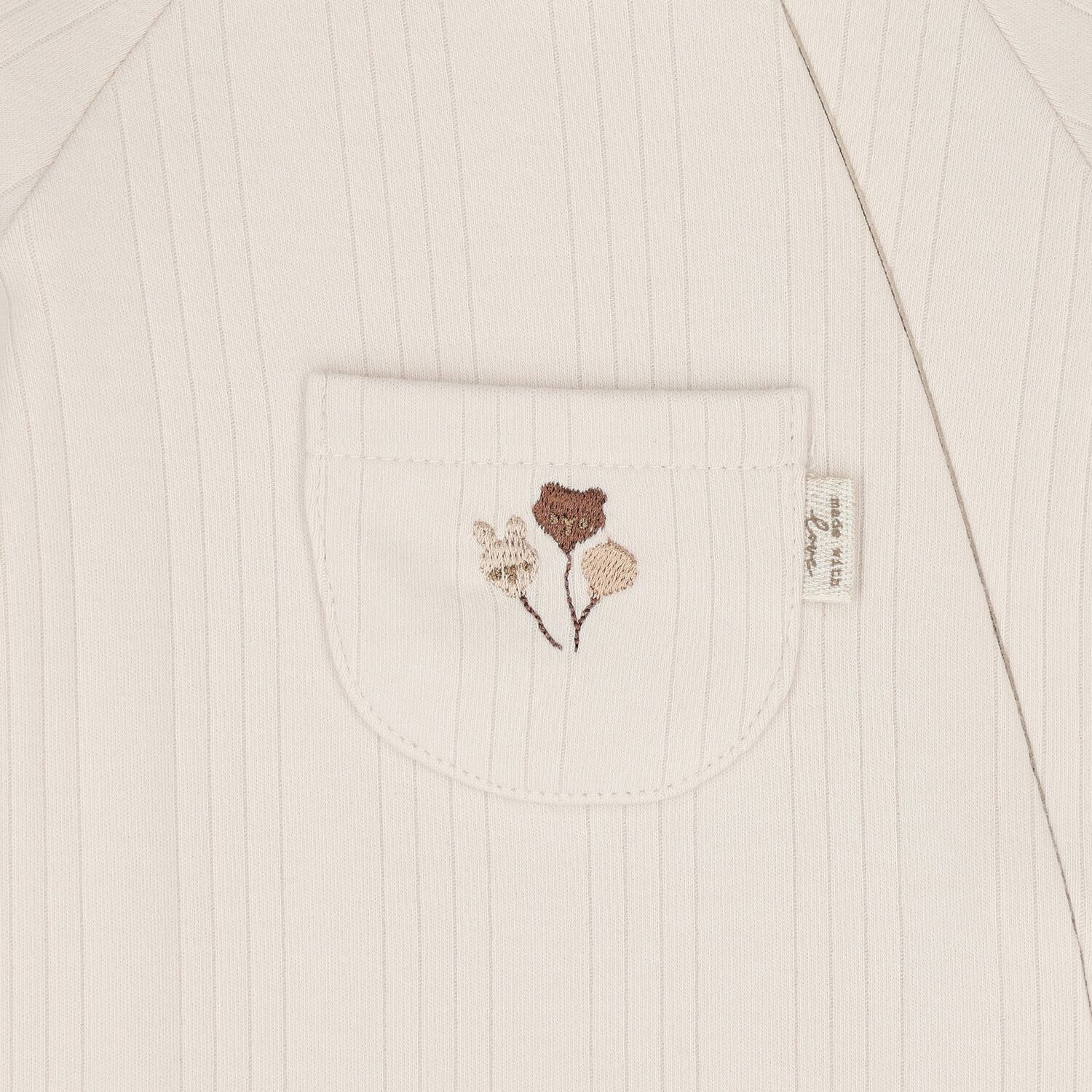 Beige Balloon Motif Ribbed Baby Romper, 1, hi-res