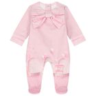Baby Girls Pink Bow Babygrow, 1, hi-res
