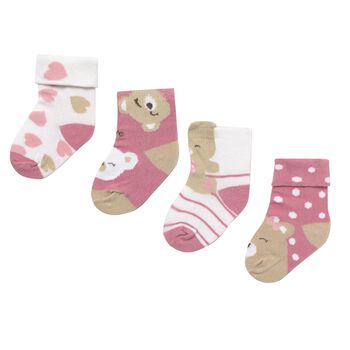 Baby Girls Pink & White Socks (4 Pack)
