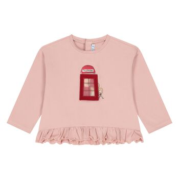 Younger Girls Pink London Phone Box Long Sleeve Top