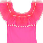 Girls Pink Ruffle Pom-Pom Swimsuit, 1, hi-res