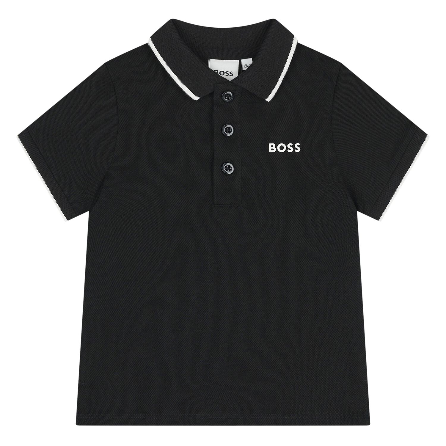 Younger Boys Black Logo Polo Shirt, 3, hi-res