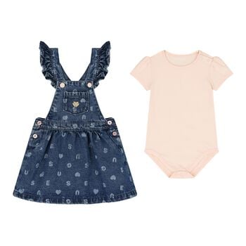 Baby Girls Pink & Denim Blue Dungaree Set