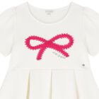 Girls Ivory Logo Pleated Dress, 1, hi-res