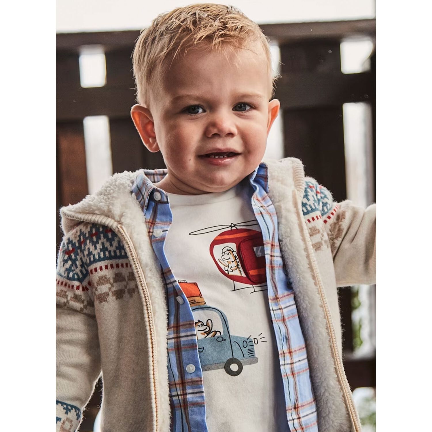 Younger Boys Ivory Long Sleeve Top, 1, hi-res