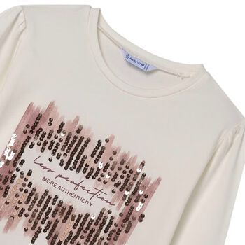 Girls Ivory Sequins Long Sleeve Top