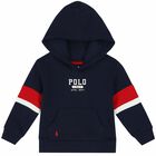 Boys Navy Logo Hooded Top, 1, hi-res