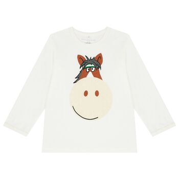 Boys Ivory Horse Logo Long Sleeve Top