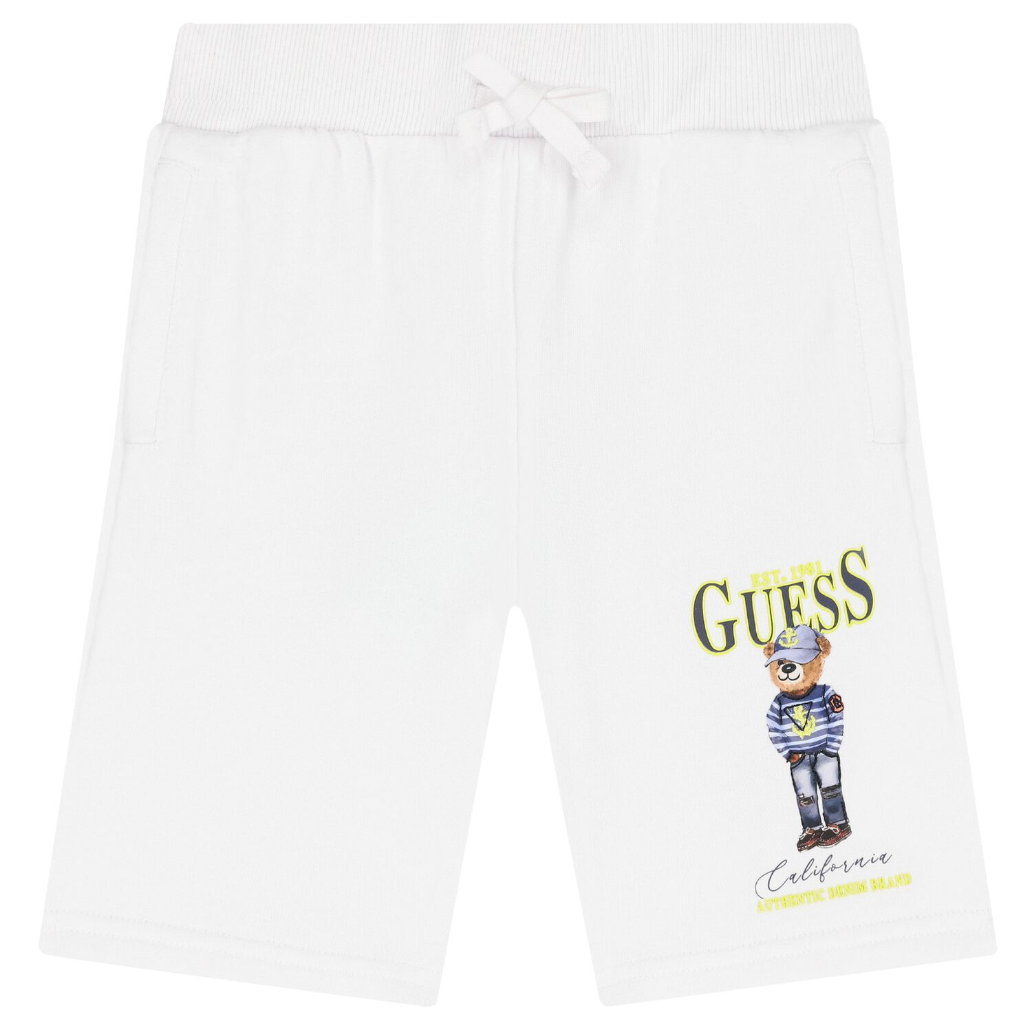Boys White Teddy Bear Shorts, 2, hi-res