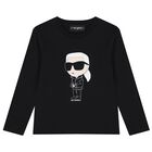 Boys Black Ikonik Karl Long Sleeve Top, 1, hi-res