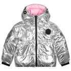 Girls Silver & Pink Reversible Puffer Jacket, 1, hi-res