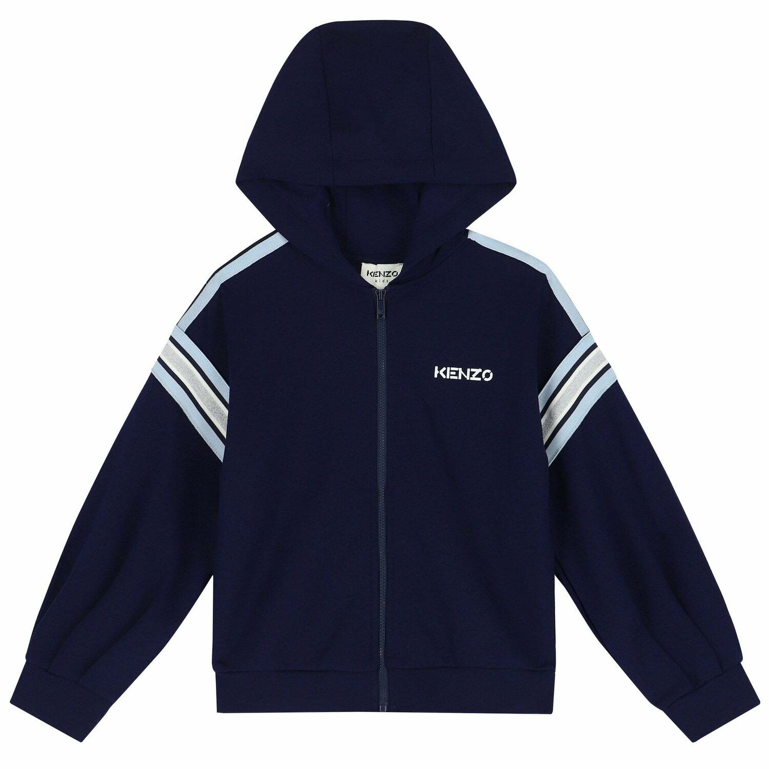 Girls Navy Logo Zip Up Top, 1, hi-res