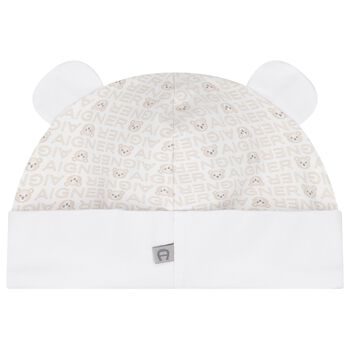 White & Beige Teddy Bear Baby Hat