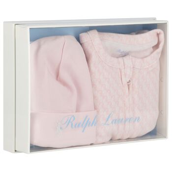 Baby Girls Pink & White Logo Babygrow Gift Set