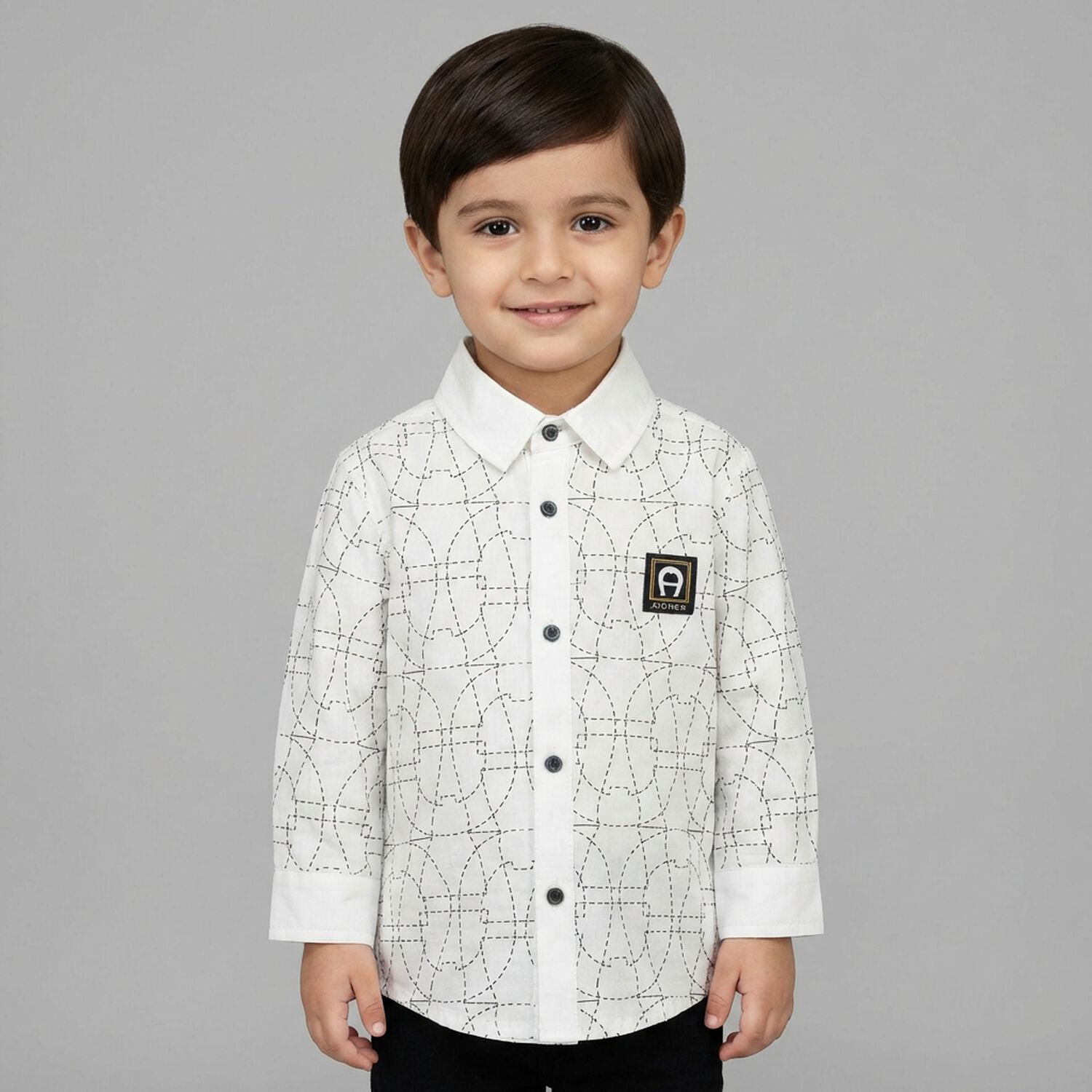 Younger Boys White Logo Shirt, 1, hi-res