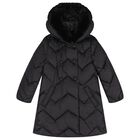 Girls Black Zig Zag Quilted Puffer Coat, 1, hi-res
