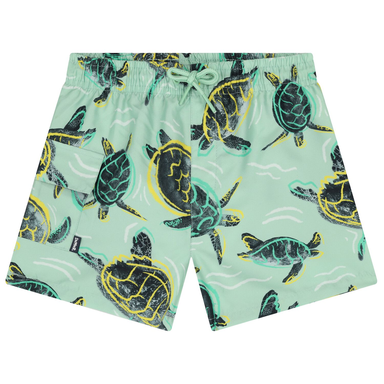 Boys Green Turtle Swim Shorts, 2, hi-res