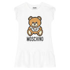 Girls White Teddy Logo Dress, 3, hi-res