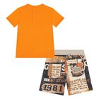 Younger Boys Orange & Beige Shorts Set, 1, hi-res